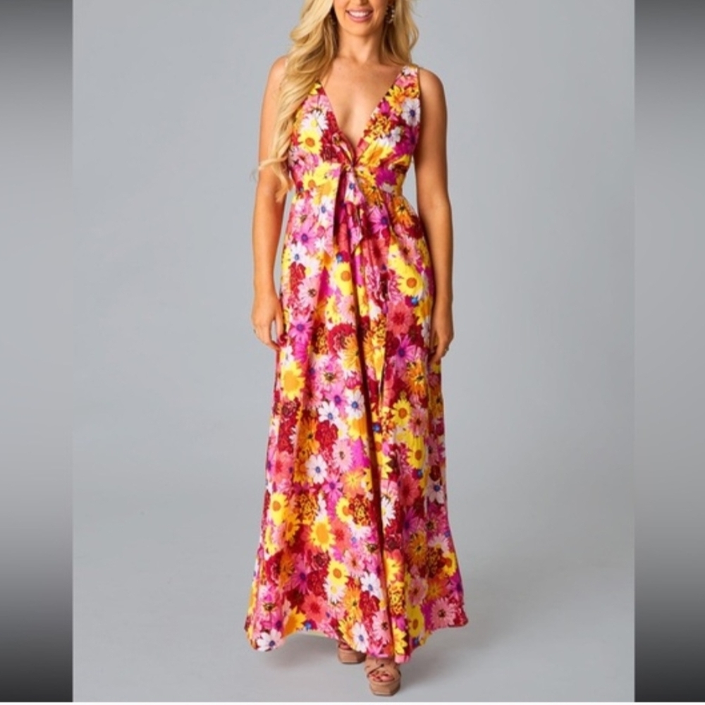 Buddy Love Zena Floral Maxi Dress NWT Sz. L Pink Yellow Boho Resort Glam Chic - Picture 2 of 13